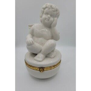 Large Vintage 2000 y2k Angel Cherub trinket box  6.5x4 in